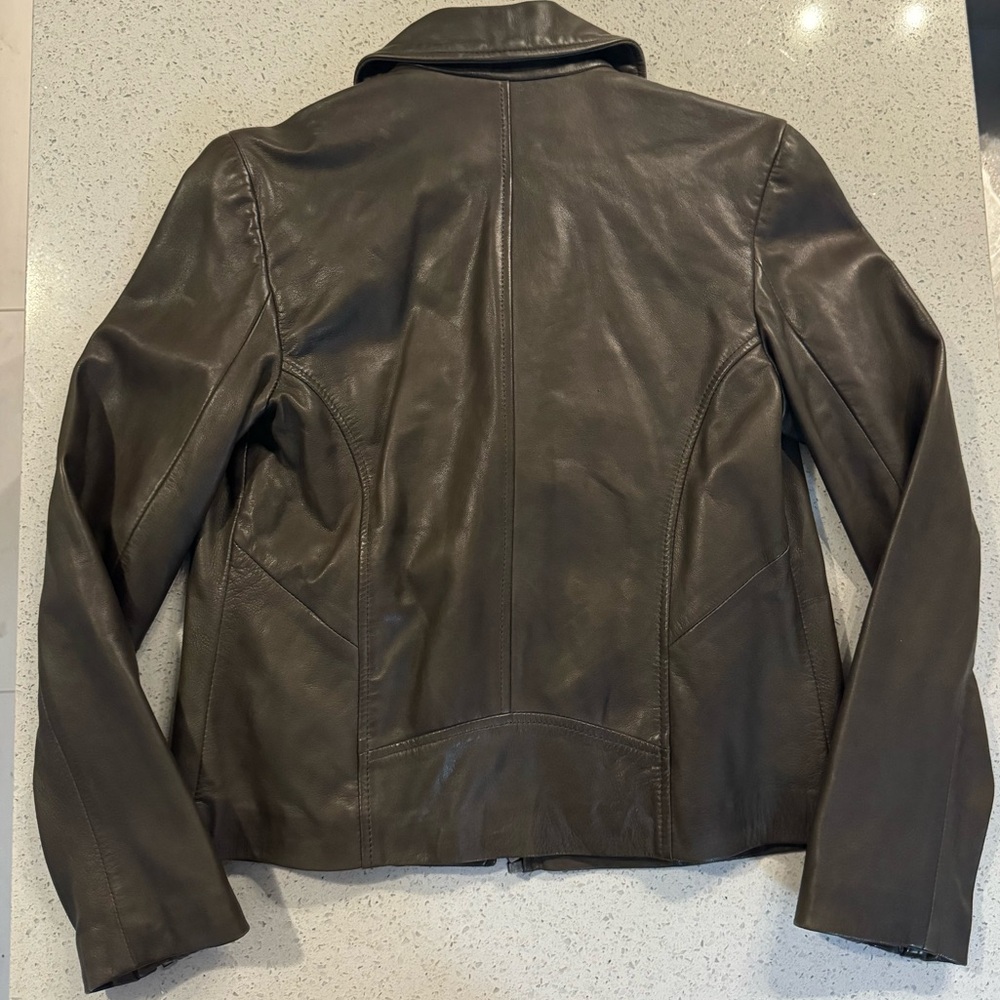 NWT Abercrombie & Fitch Genuine Leather Moto Jacket Brown Small - Picture 5 of 11